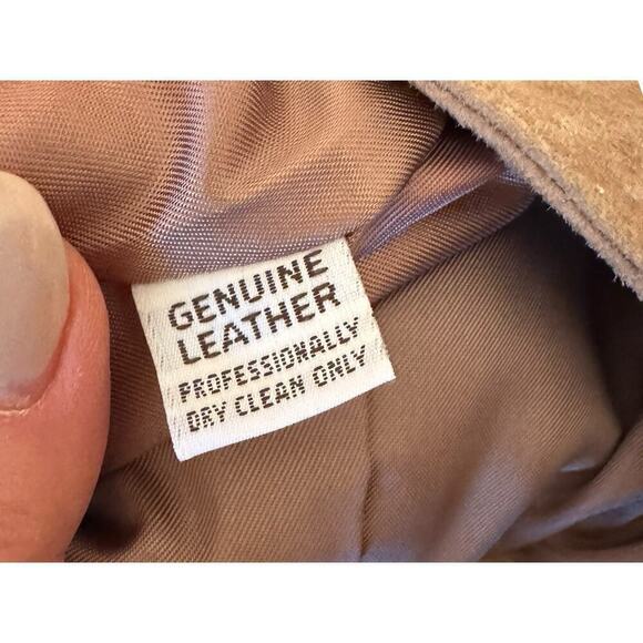 Maglia NEW Vintage Suede Leather Pants Neutral Tan Pleated Straight Leg 8-10 - Picture 8 of 11